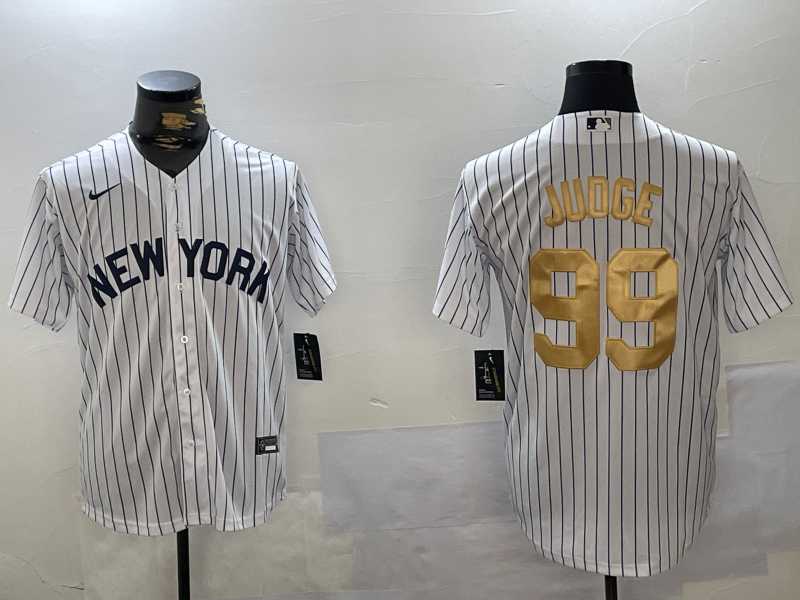 Mens New York Yankees #99 Aaron Judge White Pinstripe Fashion Cool Base Jersey